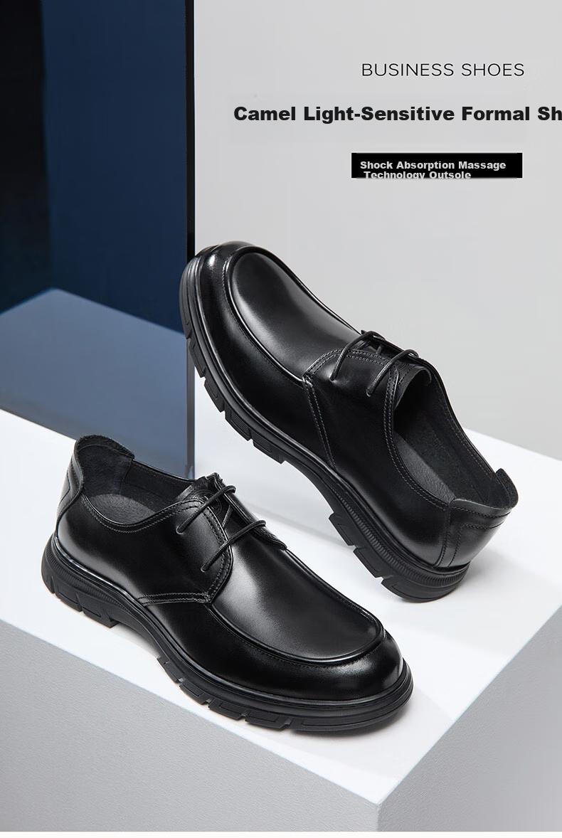 CAMEL Brand Men's Leather Shoes, Cowhide Business Lace-Up Derby Shoes, Formal Casual Wedding Shoes, P15S005005, Black, Size 40 1