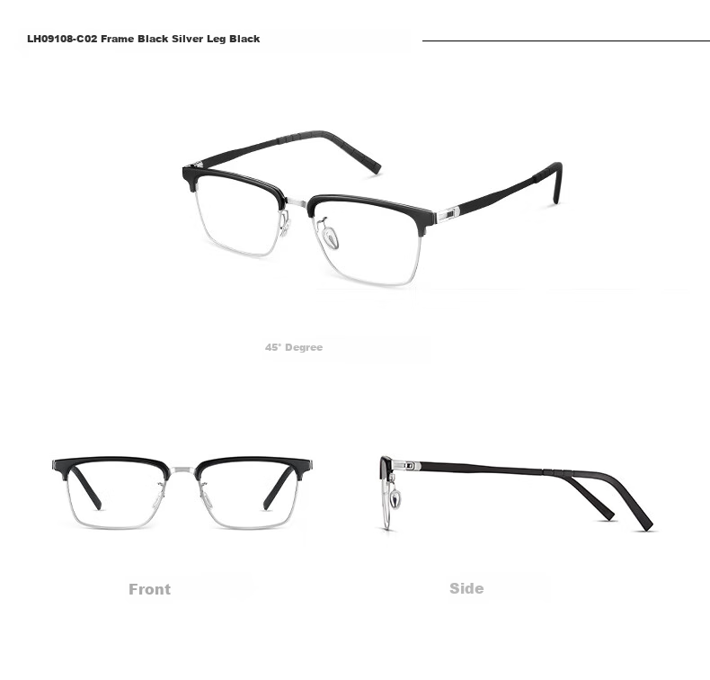 LOHO Thin Steel Series | Ultra-Light Browline Glasses for Men, Business Semi-Rimless Frames with Blue Light Protection, Prescription Available, Anti-Radiatio 21