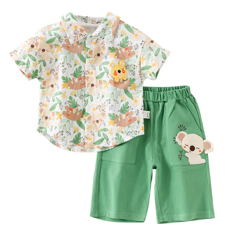 Huanxixiaoxiong Children's Set, Boys' Summer Short-Sleeve Shirt And Shorts Two-Piece Set, Baby Boy Summer Pure Cotton Outfit