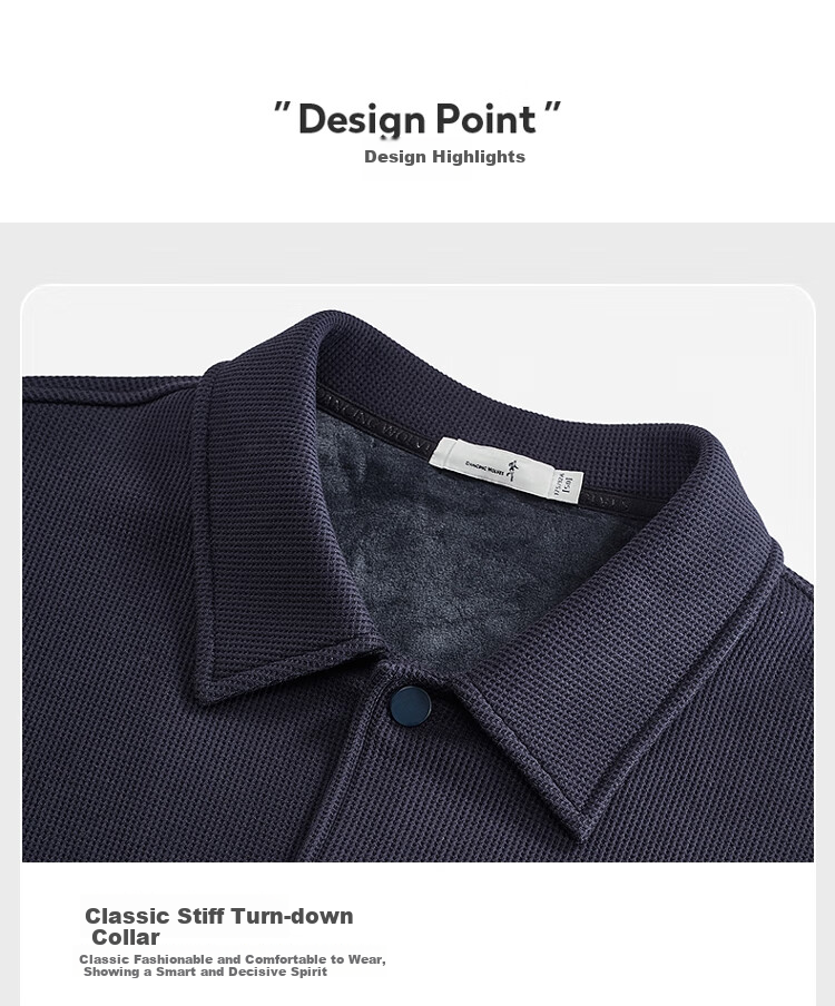 DANCING WOLVES [Heavy Fleece Lining] Textured Workwear Style Lapel Warm Skin-Friendly Sweatshirt Jacket, 102 Dark Blue, Size 165 2