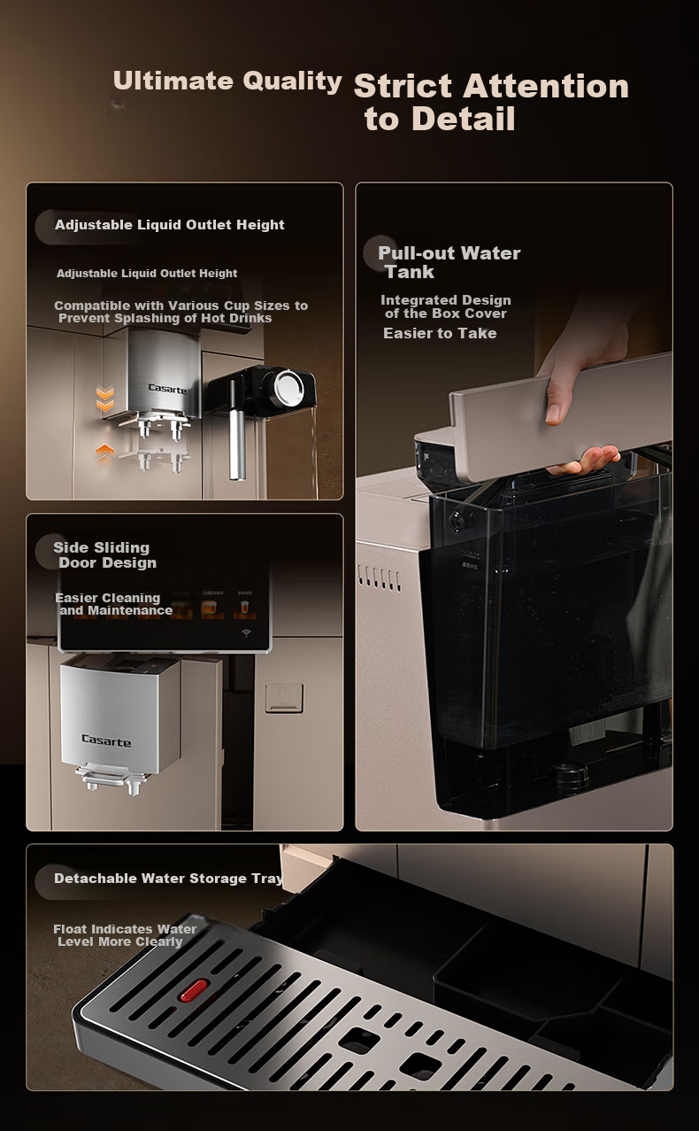 Casarte Casarte Gold Cup Pro Italian Fully Automatic Coffee Machine for Home/office, 19bar Pump Pressure Grinding All-In Machine, AI Intelligent Extraction, Automatic Milk Frother, Bean Grinder with Touch Control EQ301E 14
