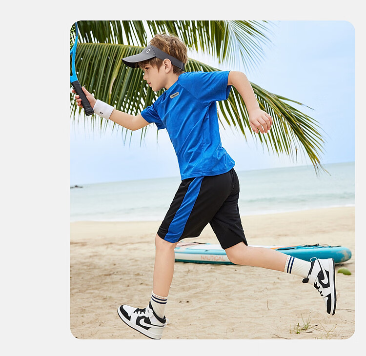 ASK JUNIOR Children's Clothing Set, Boys' Summer Outfit, Cool Thin Short-Sleeve T-Shirt And Shorts, Running Sports Two-Piece Set, Blue 27
