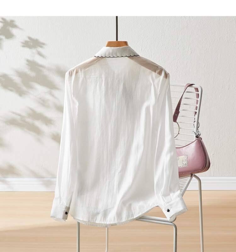 Dme [Detachable Bow Blouse] Spring And Autumn Embroidered Lapel Long-Sleeve Contrasting Color Women's Top Shirt 13