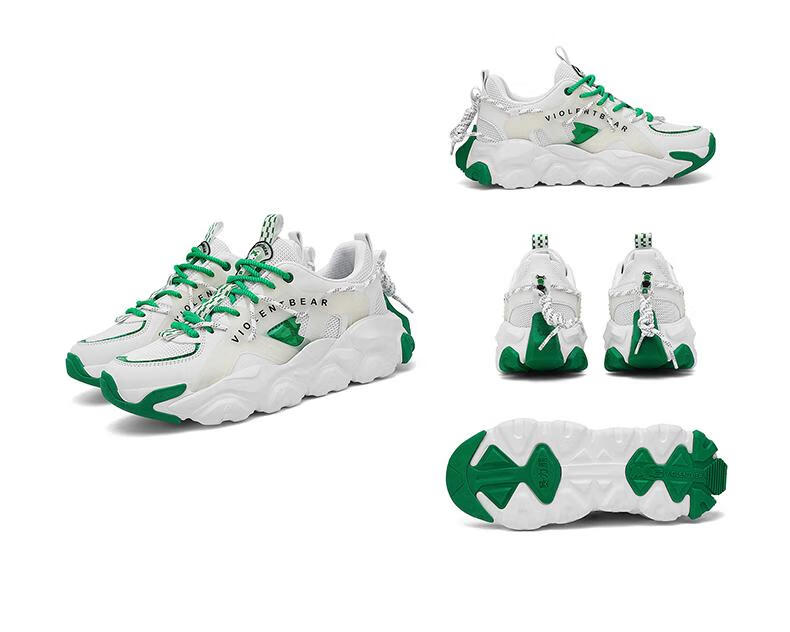 VIOLENTBEAR Men's Sneakers, Sports Shoes for Spring And Summer, Mesh Breathable Dad Shoes, Non-Slip Couple Shoes, White And Green [Luminous Version], Size 40 19