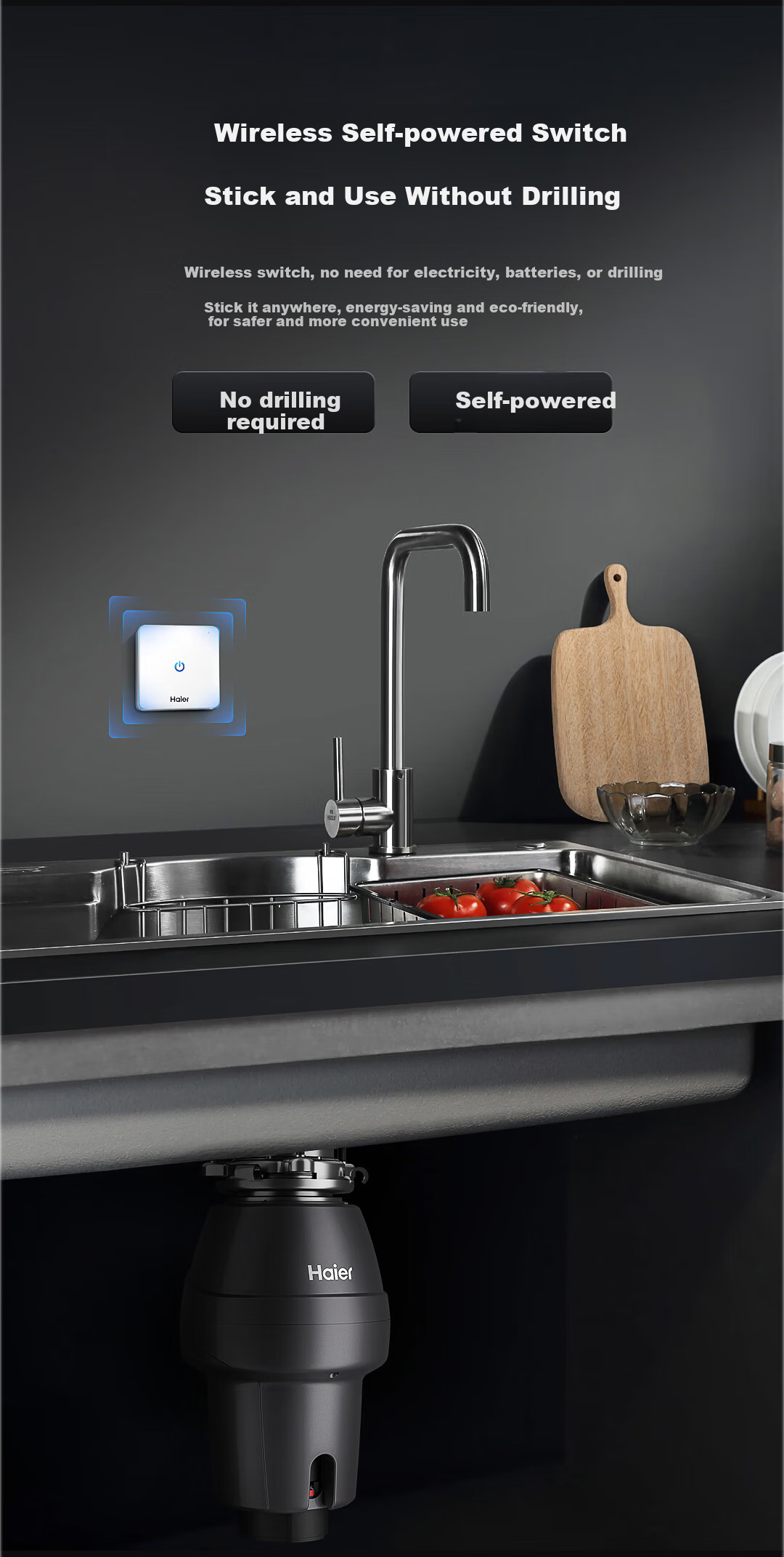 Haier [820W High Power] Smart Garbage Disposal Processor Household Series Kitchen Food Waste Crusher with Noise Reduction Level 5 Grinding 7