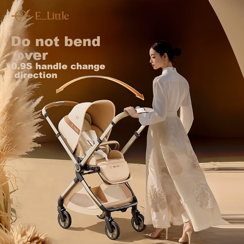 Elittile Stroller for 0-3 Years Old, Foldable, Can Sit And Lie Down, Shock-Absorbing, High Landscape, Baby Walking Pushchair EMU Pro Amber Gold