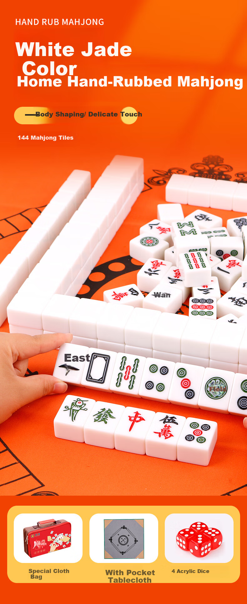 Zihu Mahjong Tiles for Home Use, Hand-Rubbed Mahjong Set, Premium Grade, Portable Storage Mahjong, 42mm White Jade Color, 144 Pieces 1