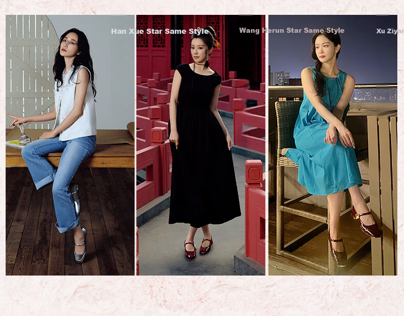 BASTO [Qiao Xin Same Style] Monet Garden 26 Autumn Beautiful Red Mary Jane Shoes, Women's Flats, Wedding Shoes 6