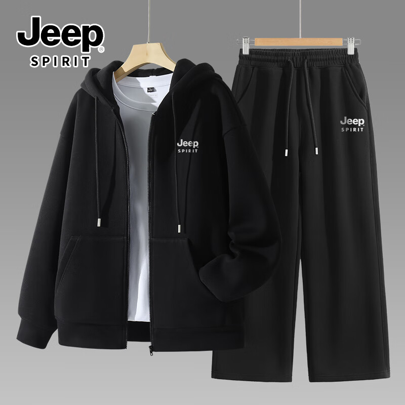 JEEP SPIRIT Men's Autumn Casual Loose Sports Two-Piece Set Breathable Running Sweatshirt Jacket and Pants 4