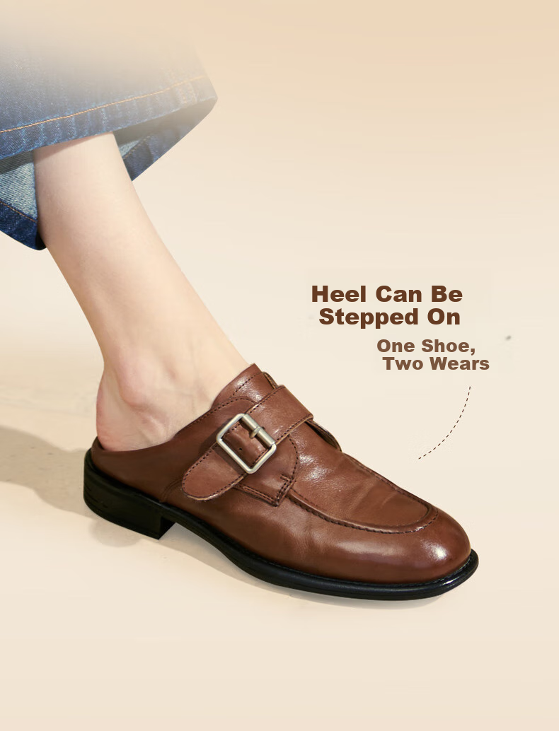 Joy&peace Dong Jie's Style Free Poetry Washed Cowhide Leather Loafers with Chunky Heel for Men And Women, Black, Size 38 8