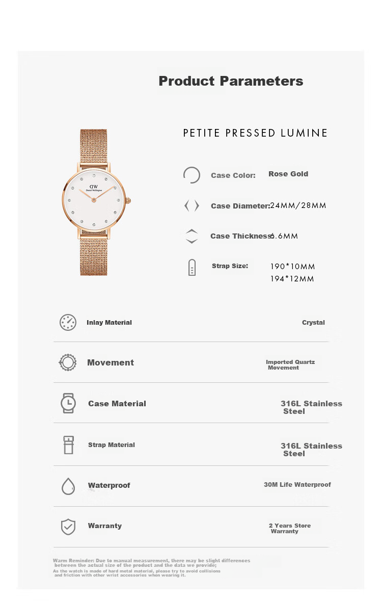 Daniel Wellington DW Women's Watch Light Luxury Golden Minimalist Quartz European and American Style Wristwatch Birthday Gift for Girlfriend DW447 8