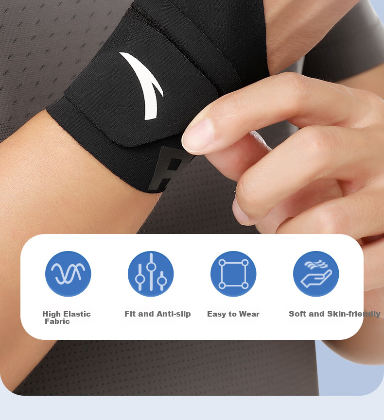 ANTA Sports Wristband for Men And Women, TFCC Tendonitis Fitness Badminton Sprain Compression Wrap Sleeve, Black Single Piece 2