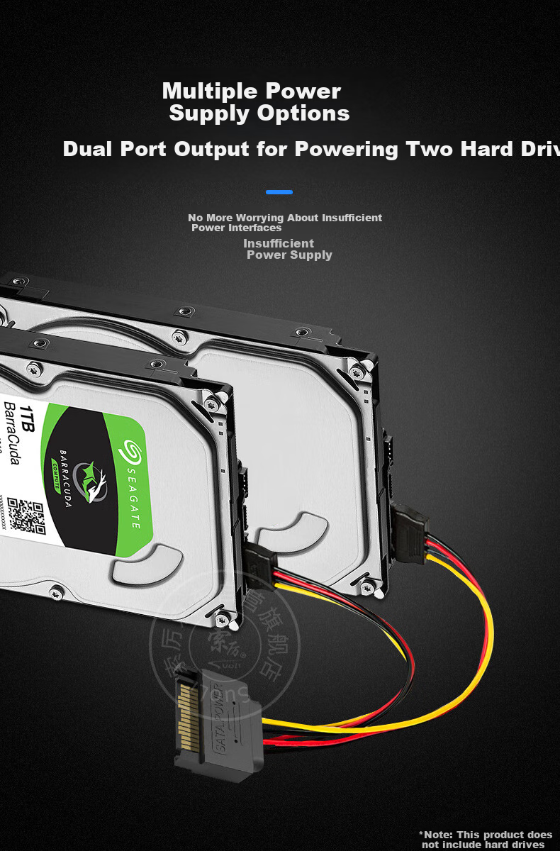 Suoli SATA Power Cable, Desktop Computer Motherboard SSD HDD Optical Drive Interface Extension Cable, 15Pin One-To Serial Port, 60002 3