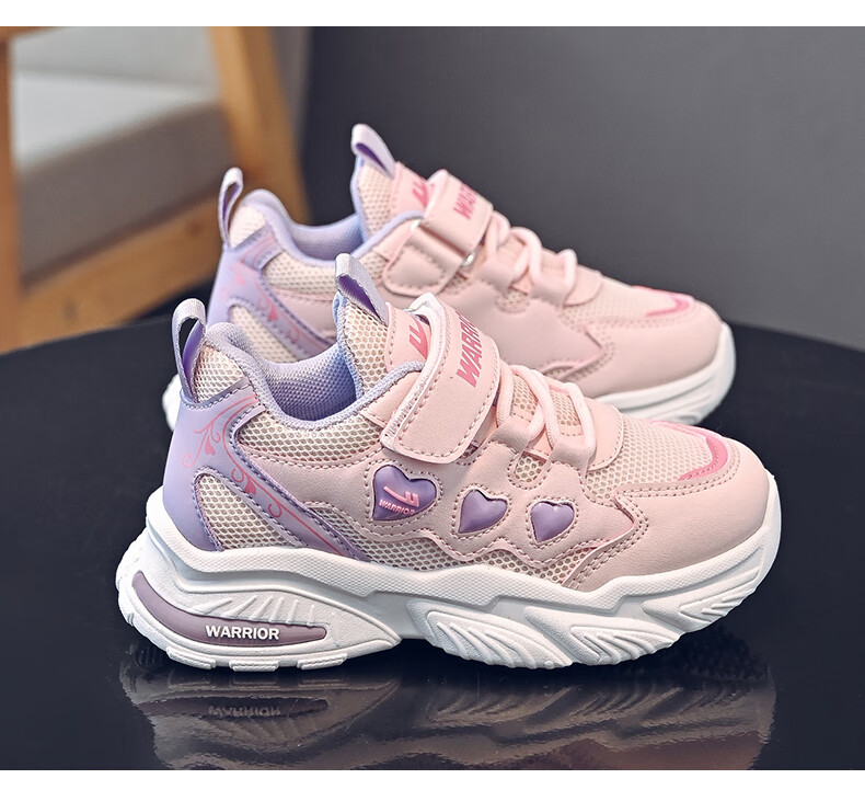 Warrior Spring And Autumn Girls' Soft-Soled Running Shoes, Breathable Mesh Sneakers WZ(CL)-1228, Light Purple/deep Purple, Size 36 4