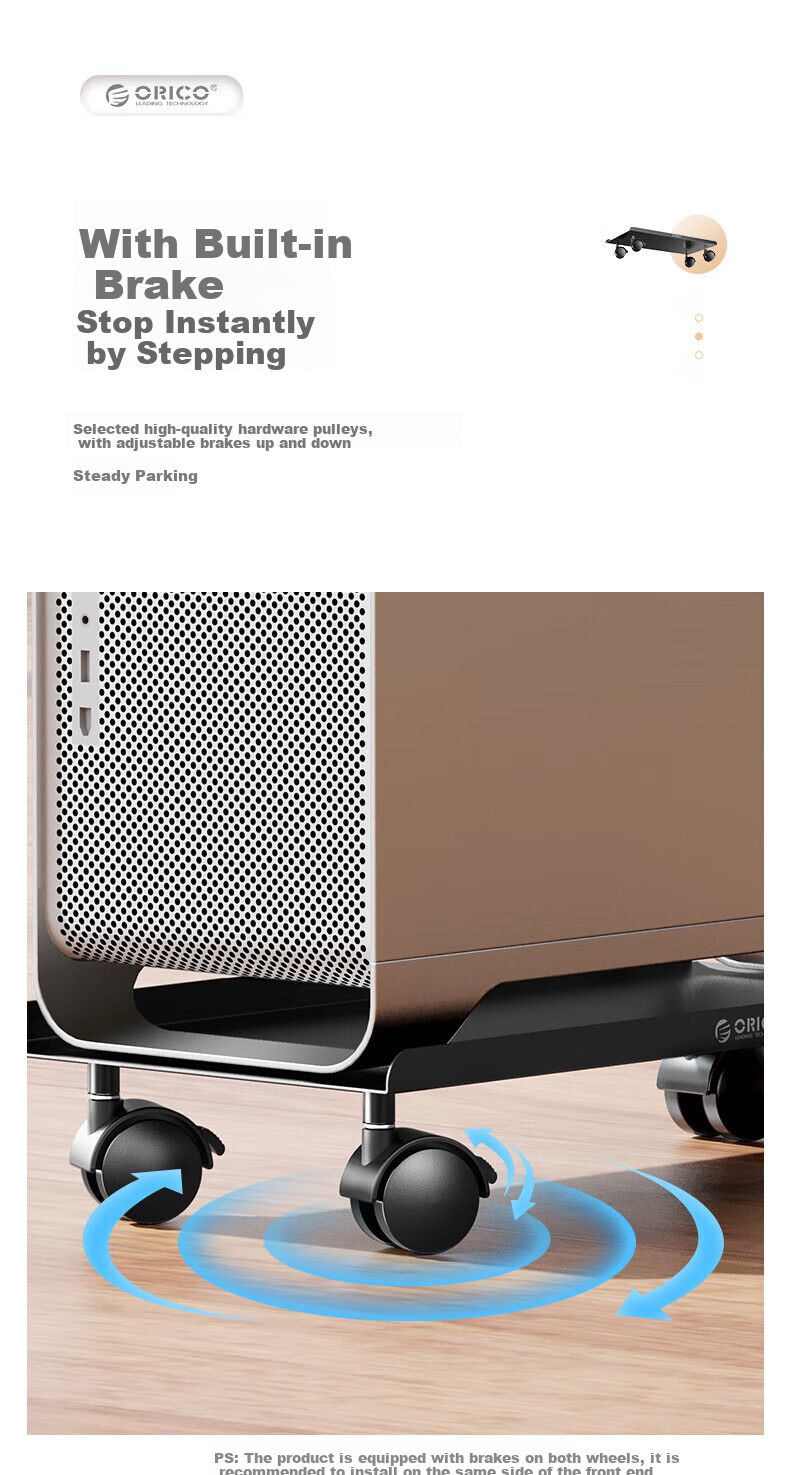 ORICO Computer Tower Stand with Universal Wheels And Locking Clamps, Free-Moving Desktop Computer Case Stand Base Tray, Multi-Size Compatible CPB6 6