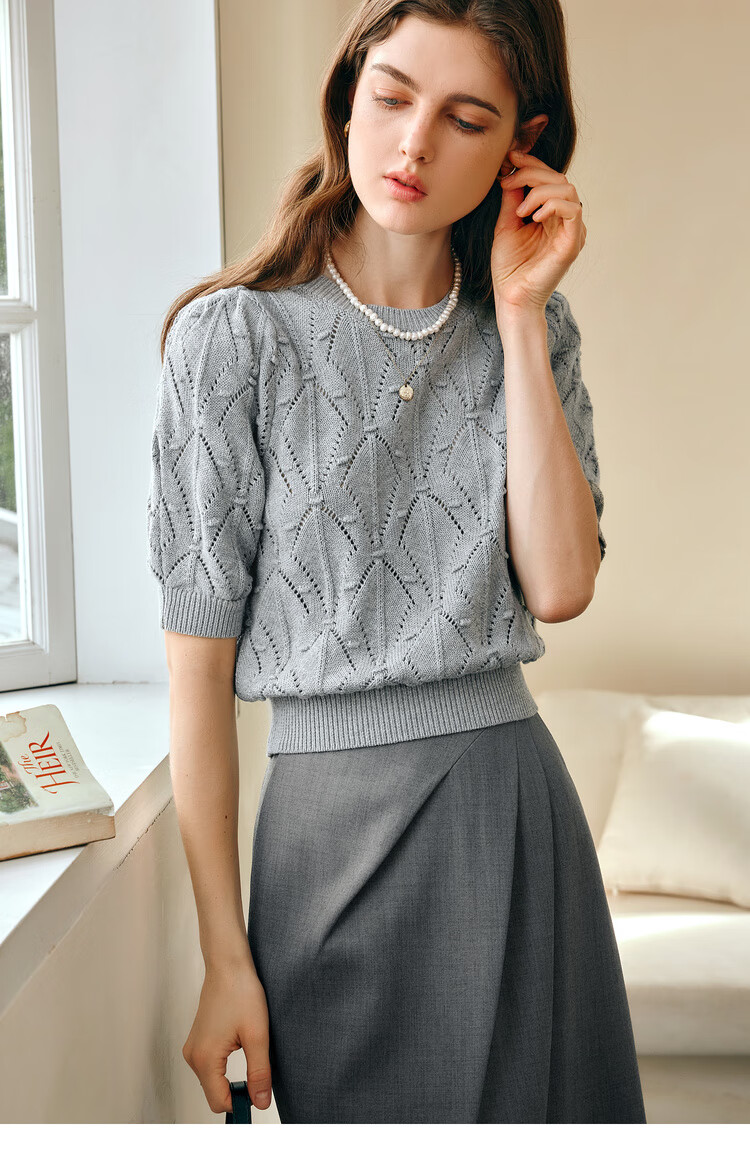 Olrain Eurier Summer Commuter Knit Pullover Top with Hollow Design Gray (New Batch) S 15
