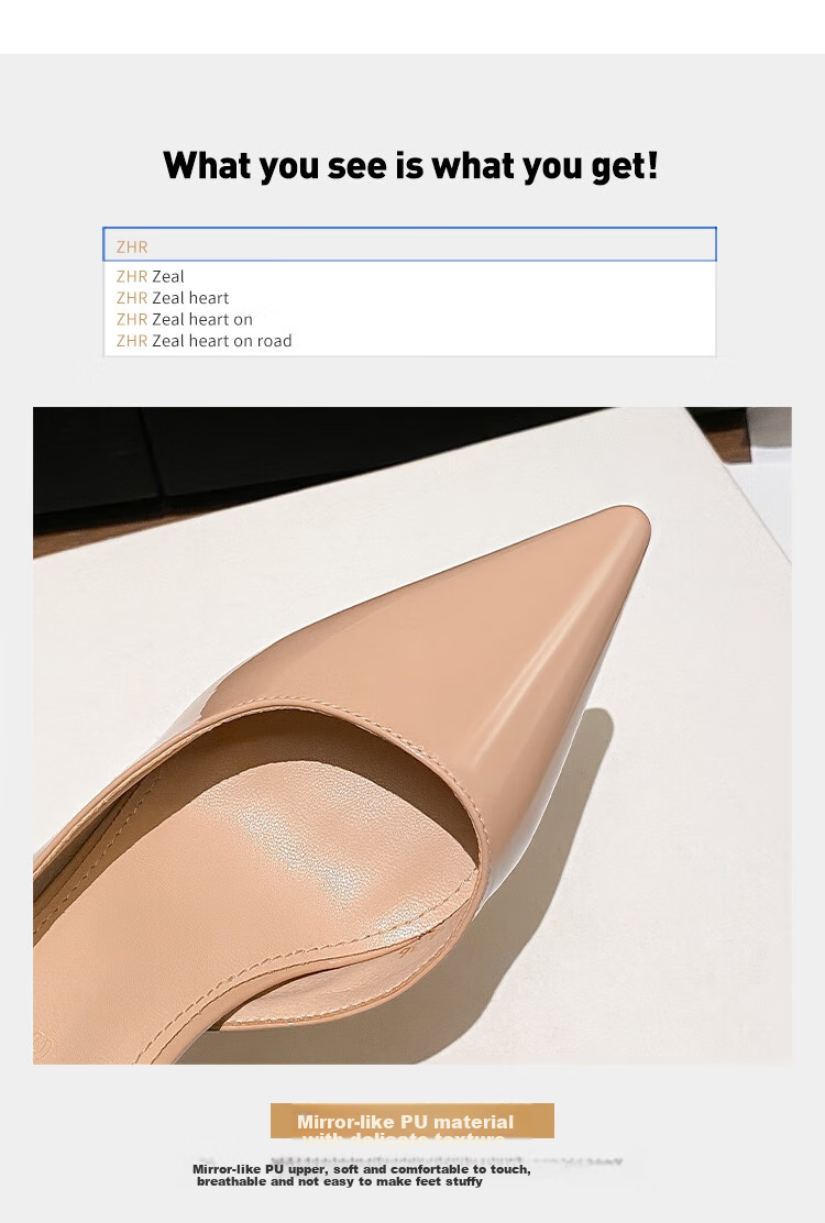 ZHR Valentine's Day Women's Nude Low-Cut Heels, Fashionable Stilettos, Elegant Slimming Patent Leather Versatile Professional Women's Shoes 6