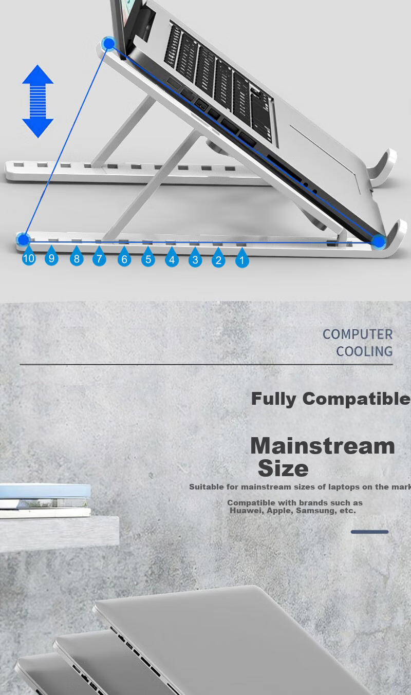 JPLAYER Laptop Stand, Computer Cooling Stand, Foldable Height-Increasing Stand, Portable Adjustable Vertical Laptop Gaming Stand, Suitable for Apple, Lenovo Legion, Huawei, Universal White 6