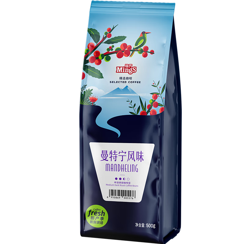 铭氏（Ming's）曼特宁风味咖啡豆500g精选阿拉比卡新鲜烘焙非速溶手冲拿铁黑咖啡