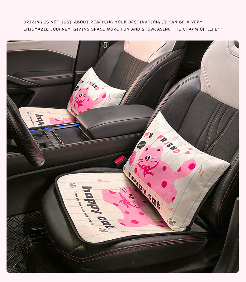 Dijialun Pink Cartoon Cat Car Seat Cushion, All-Season Universal Seat Pad, Cute Interior Office Cooling Mat 3