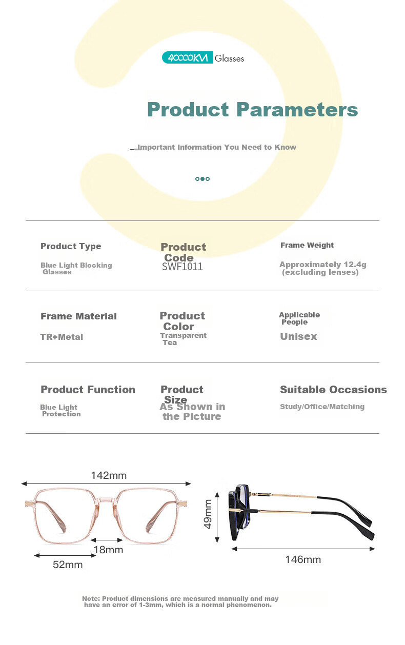 Siwangongli Blue Light Blocking Glasses for Women, Large Frame Non-Prescription Glasses, Korean Style Slimming Bare Face Glasses, Computer Eye Protection Glasses, Myopia Eyeglass Frames 5