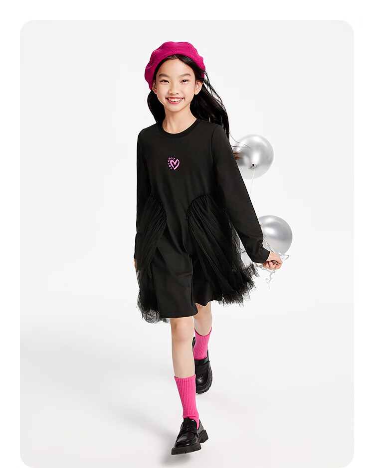 Annil Girls' Long-Sleeve Dress, Spring 2025 New Style, Black, Size 150 6
