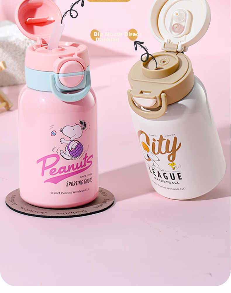SNOOPY Insulated Cup for Children, 316L Stainless Steel Large Capacity Student Dual-Use Cup, Stylish Kindergarten Straw Water Bottle 7