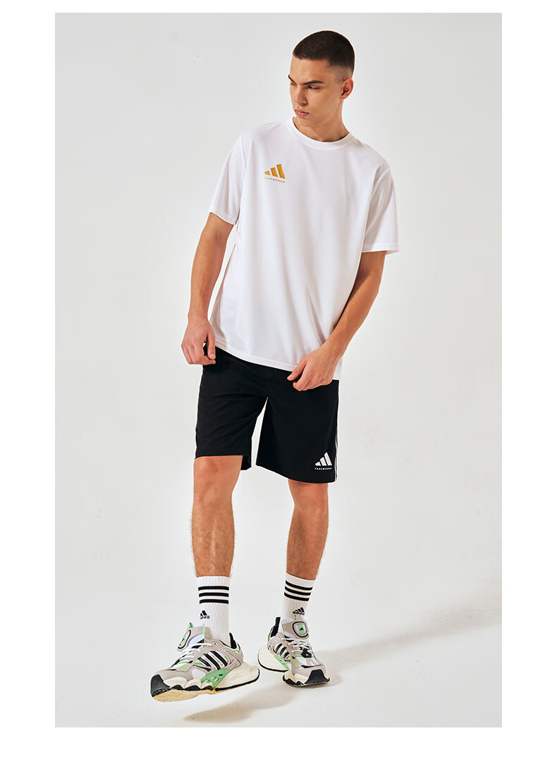 Adidas Summer Sports Moisture-Wicking Running Quick-Dry Short Sleeve And Shorts Set, Black/gold, Size L 5