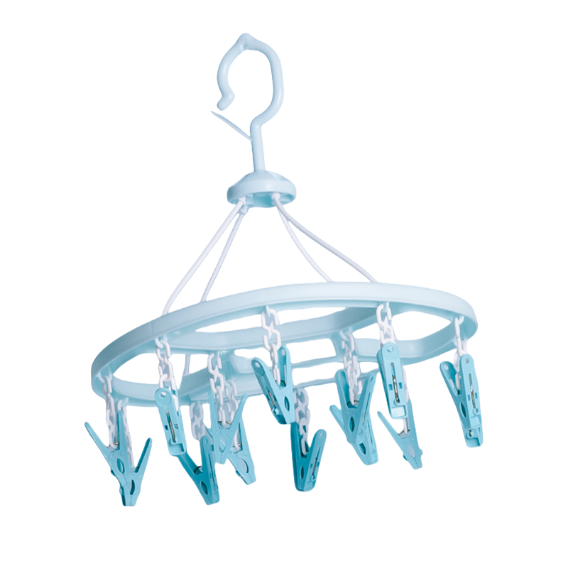 CHAHUA Clothes Hanger with Clips Round Drying Rack Sock and Underwear Hanger 14 Clips Blue