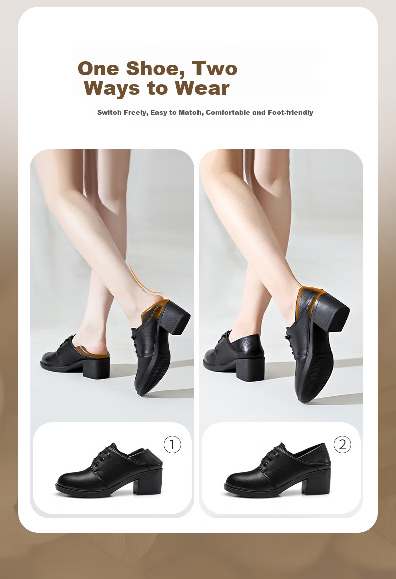 Qiangren Comfortable Women's Pumps, 5.5CM High Heels, Top-Grain Leather, Simple Commuter Women's Shoes, JDA73250, Black, Size 36 6