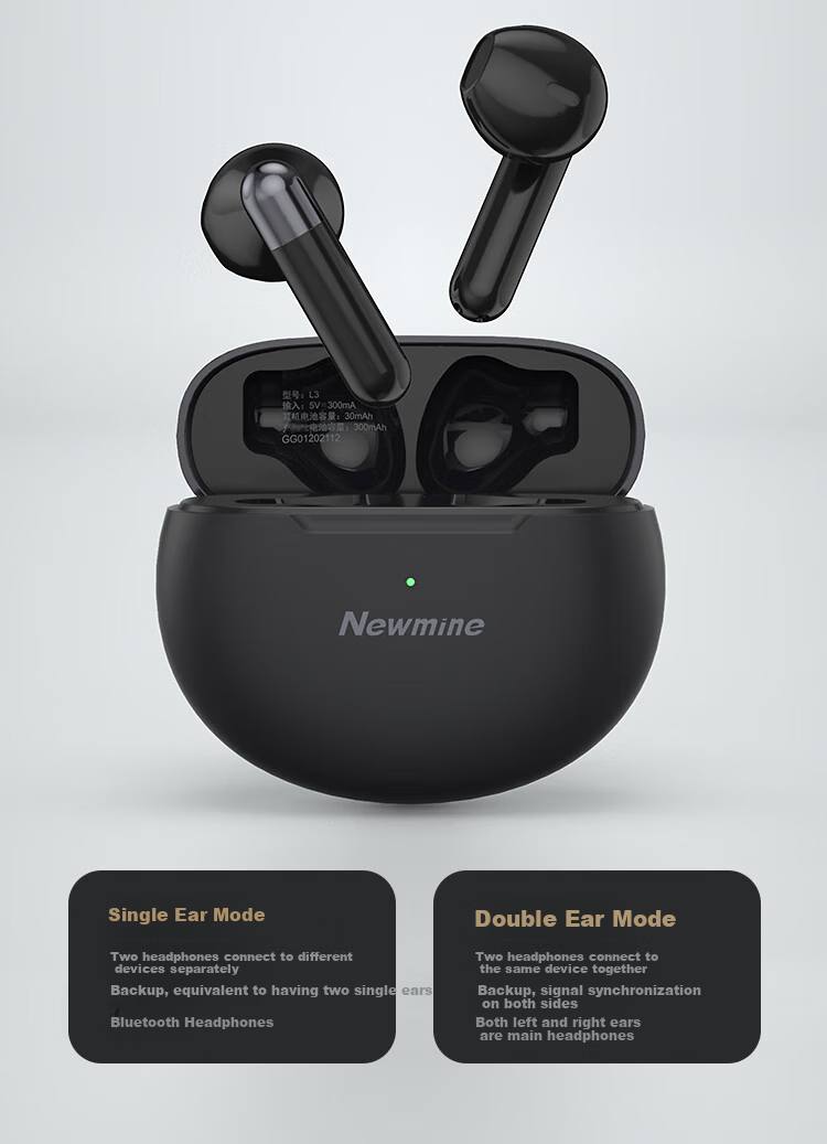 Newmine L3 True Wireless Bluetooth Earbuds, Semi-In Design, Long Battery Life, for Sports And Running, Compatible with Apple, Huawei, Xiaomi Phones, White Color, Wireless Earphones 3