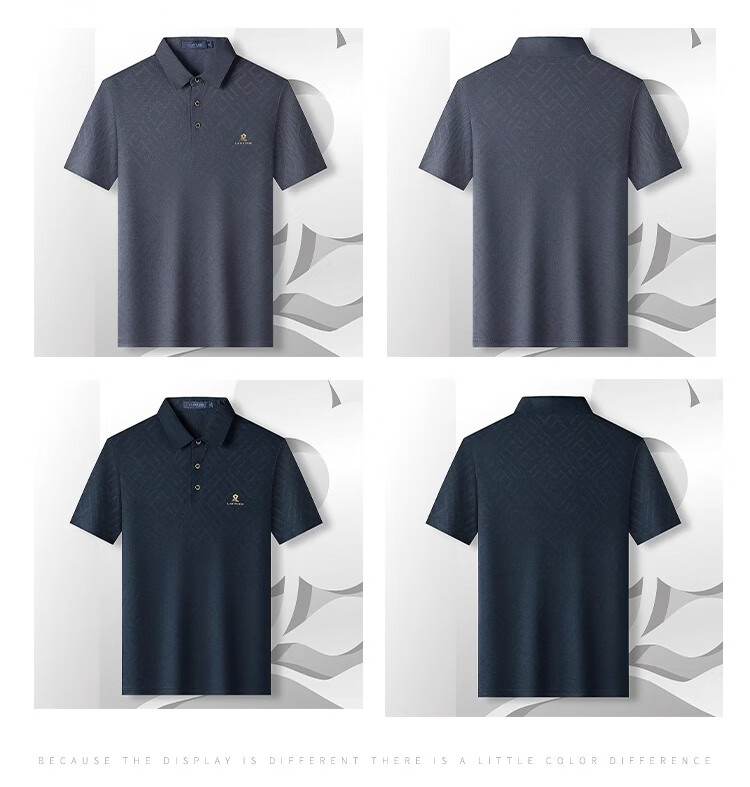 MONTAGUT Summer Men's Short-Sleeve Polo Shirt, Collared Cool Breathable Middle-Aged And Elderly T-Shirt, Gray-Blue, M/48 6