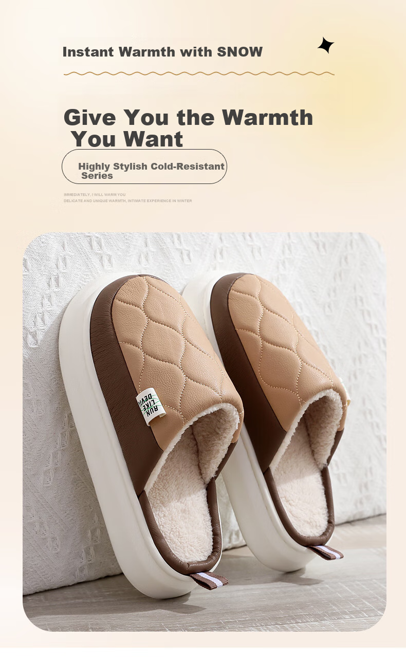 GUOLUOFEI Spring And Autumn Slippers for Men, Waterproof Indoor Cotton Slippers for Women, Thick-Soled Non-Slip Cotton Slippers, Khaki, Size 44/45 1