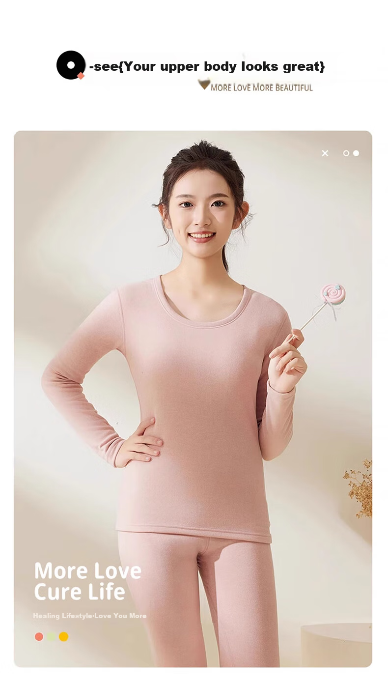 LangSha Autumn Underwear Set for Teenage Girls, Students, Made of German Velvet Silk And Wool, Warm Base Layer Top And Bottom 5