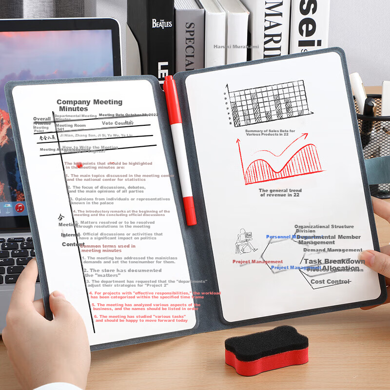 Longe Portable Erasable Whiteboard Notebook, A5 Desktop Memo Pad, Draft Paper, Message Board, Writing Pad, Customizable, Blue