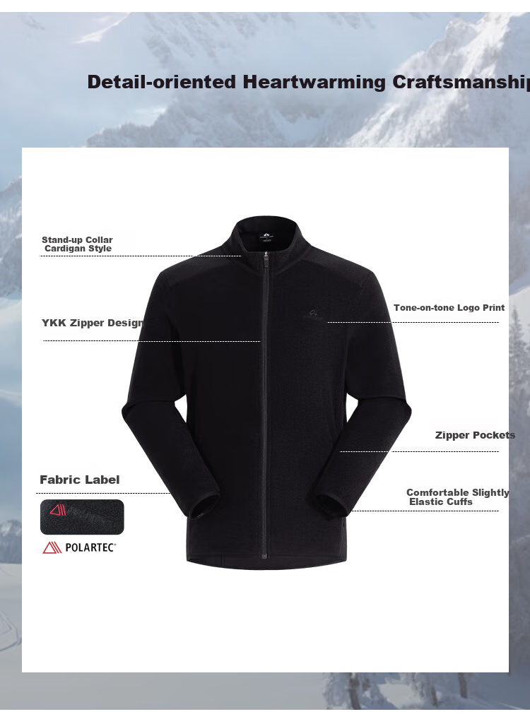 Pioneer Camp Polartec Fleece Jacket for Men, Autumn And Winter Stand-Up Collar, Casual Lightweight Warm Hoodie, Outdoor Outerwear 8