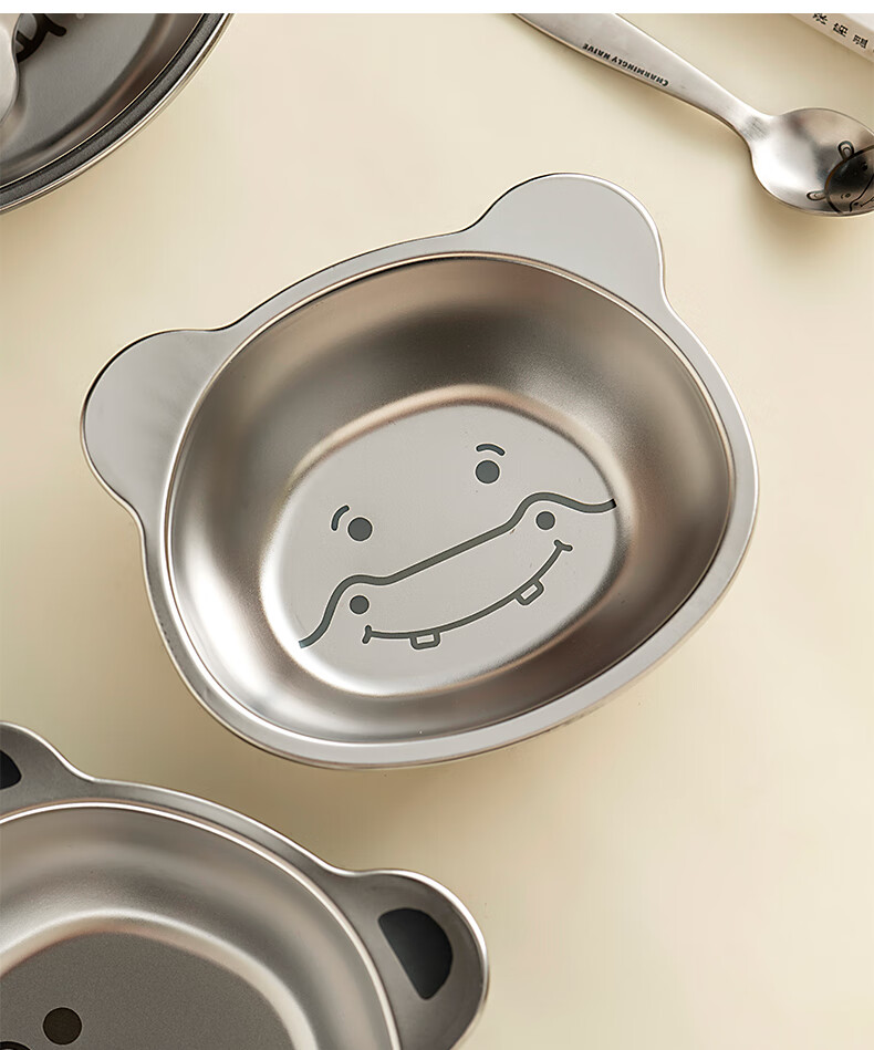 OnlyCook 304 Stainless Steel Baby Food Bowl Children's Plate Cartoon Small Bowl Baby Tableware - Cute Bear 8
