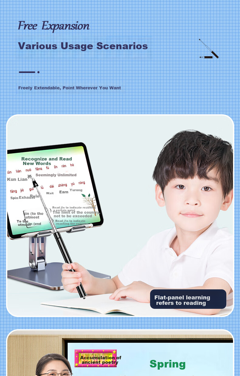 While I15 Retractable Teaching Pointer, Electronic Pen, Whiteboard Touch Pen, Multimedia All-In Device, Reading Pen, Smart Blackboard Writing Stylus, Home Command Baton, Teaching Rod, Learning Machine, Finger-Reading Touchscreen Pe 2