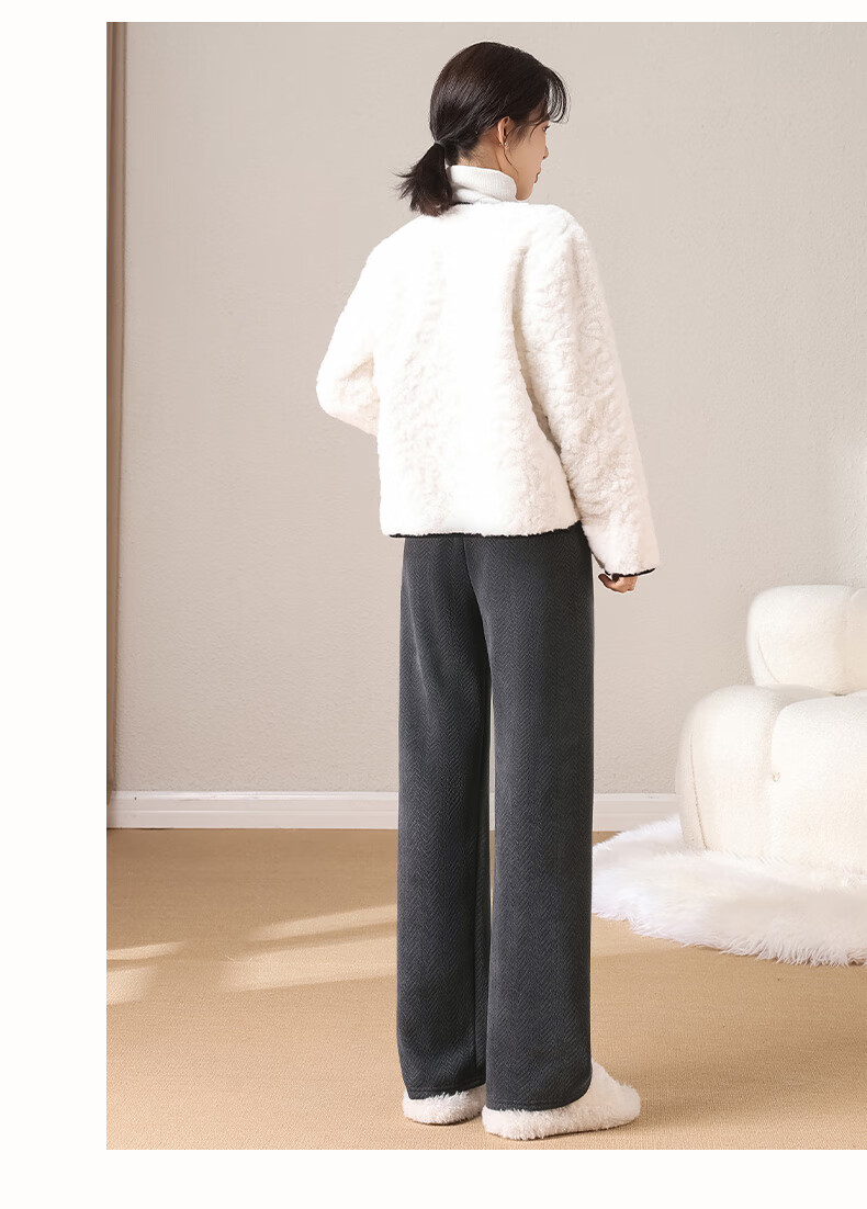 FitonTon Women's Kapok Velvet Wide-Leg Pants 2025 Autumn Winter Fleece Lined Thickened High Waist Slimming Floor-Length Knit Casual Pants 5