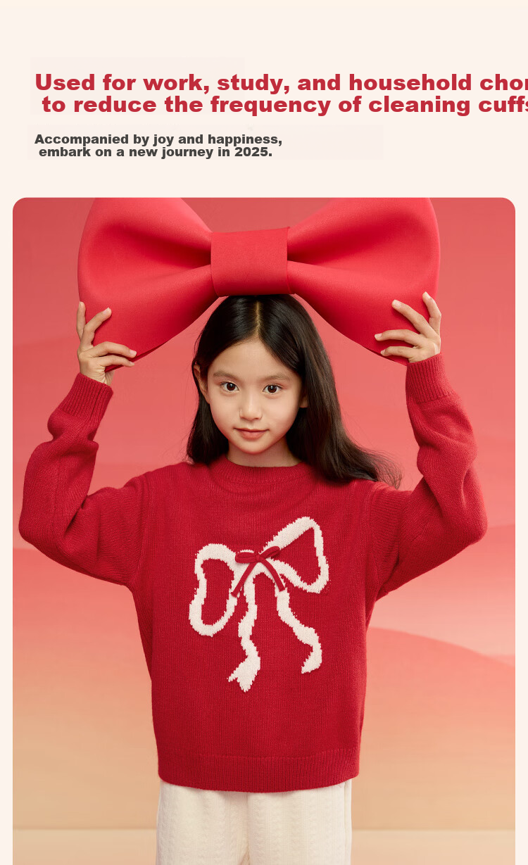 BALABALA Girls' Sweater, Children's Knitwear, Spring And Winter Wear, Red Stylish Sweater, New Year's Outfit 2