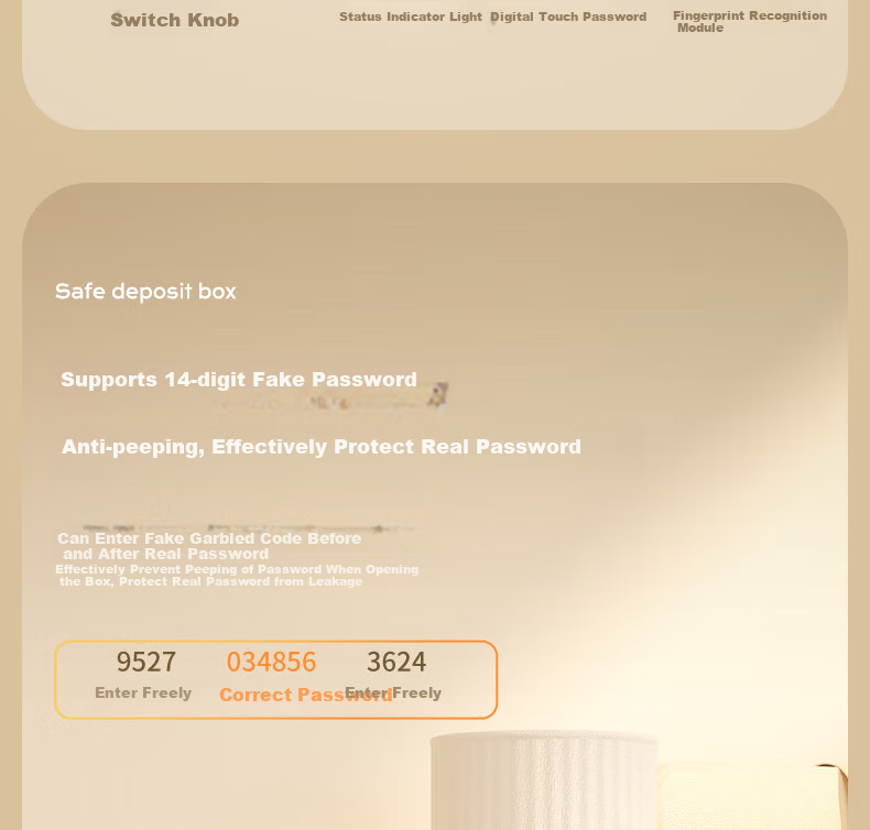 Deli Safe, Home And Office Fingerprint Password Security Box, Small Can Be Built into Cabinet Or Wall Storage Box, Lingyao White AE651 Height 45cm 6