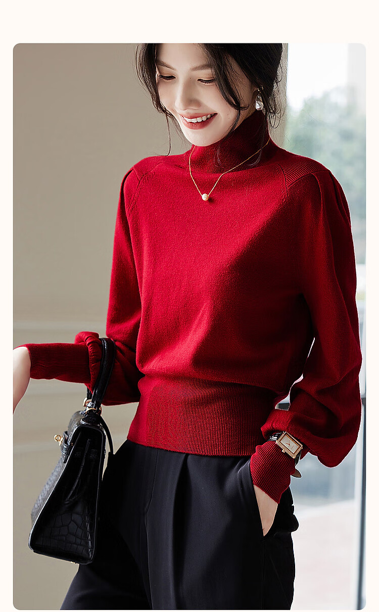 Dme Warm Blessing Winter 100% Wool High Neck Short Wool Sweater Knit Top for Women 1