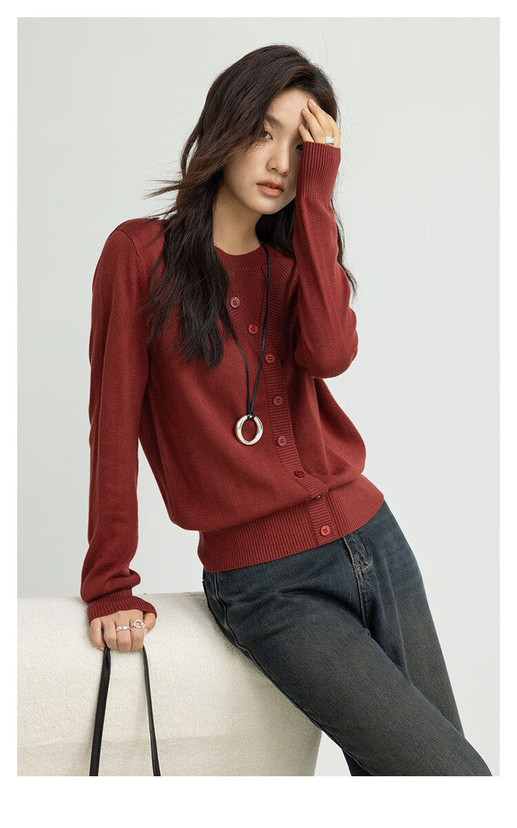 Dme [Containing Wool] Spring And Autumn Stylish Faux Two-Piece Embroidered Round Neck Sweater, Petite Knit Top for Wome 3