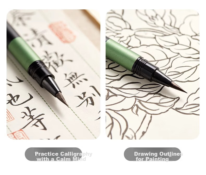 Liupintang [Mid-Autumn Festival Gift] Fountain Pen-Style Calligraphy Brush Professional Wolf Hair Soft Brush Small Regular Script Brush for Beginners Running Script Water-Style Practice Set Scientific Calligraphy Brush Ink Cartridge 13