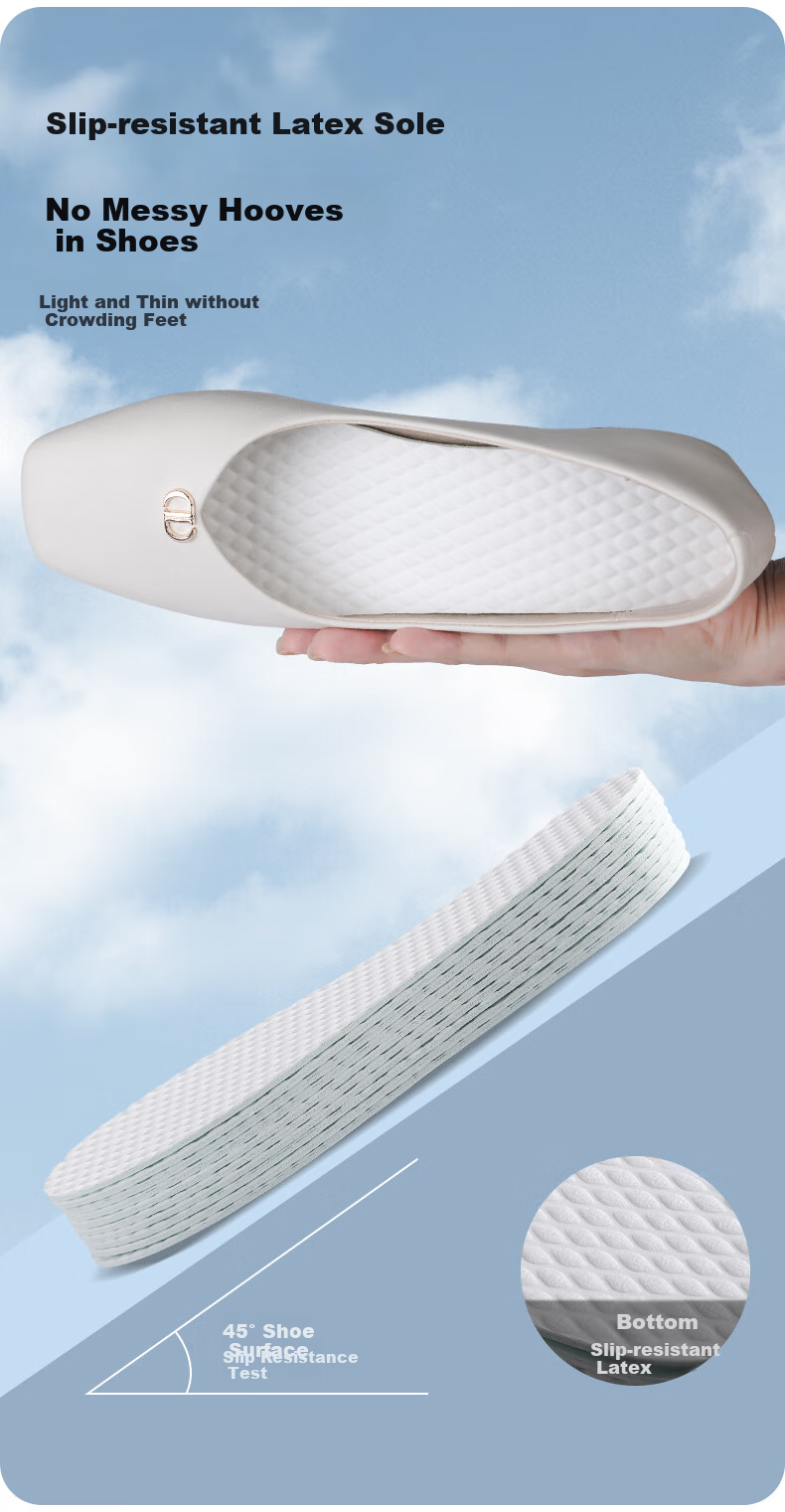 FOOTOPPO Latex Insoles for Women, Thin Summer Single Shoes, Ultra-Thin Soft Sole, Disposable Breathable Sweat-Absorbing Sports Thin Shoe Insoles for Me 9