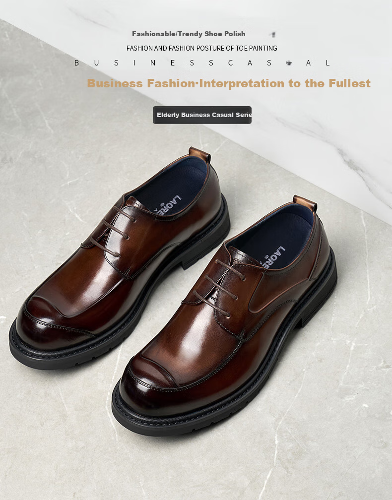 LAORENTOU Men's Leather Shoes, Top-Grain Leather, Classic Business Dress Shoes, Thick-Soled Formal Leather Shoes, 522010119, Black, Size 44 2
