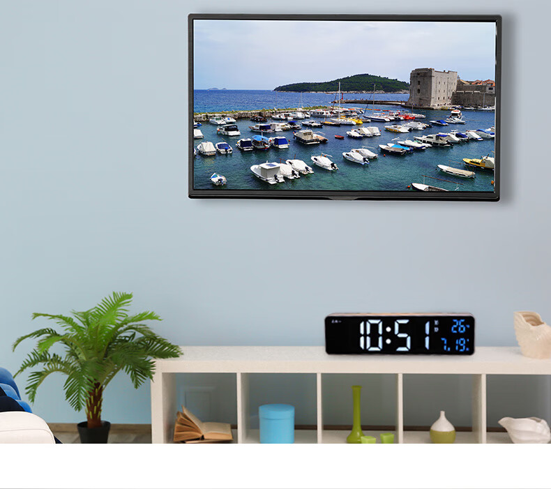 Hense LED Desktop Clock, Living Room Table Clock, Multifunctional Electronic Digital Alarm Clock, Wall-Mountable, Bedroom Bedside Alarm Clock, Desktop Seat Clock, HA6625 Black Back-To Seaso 6