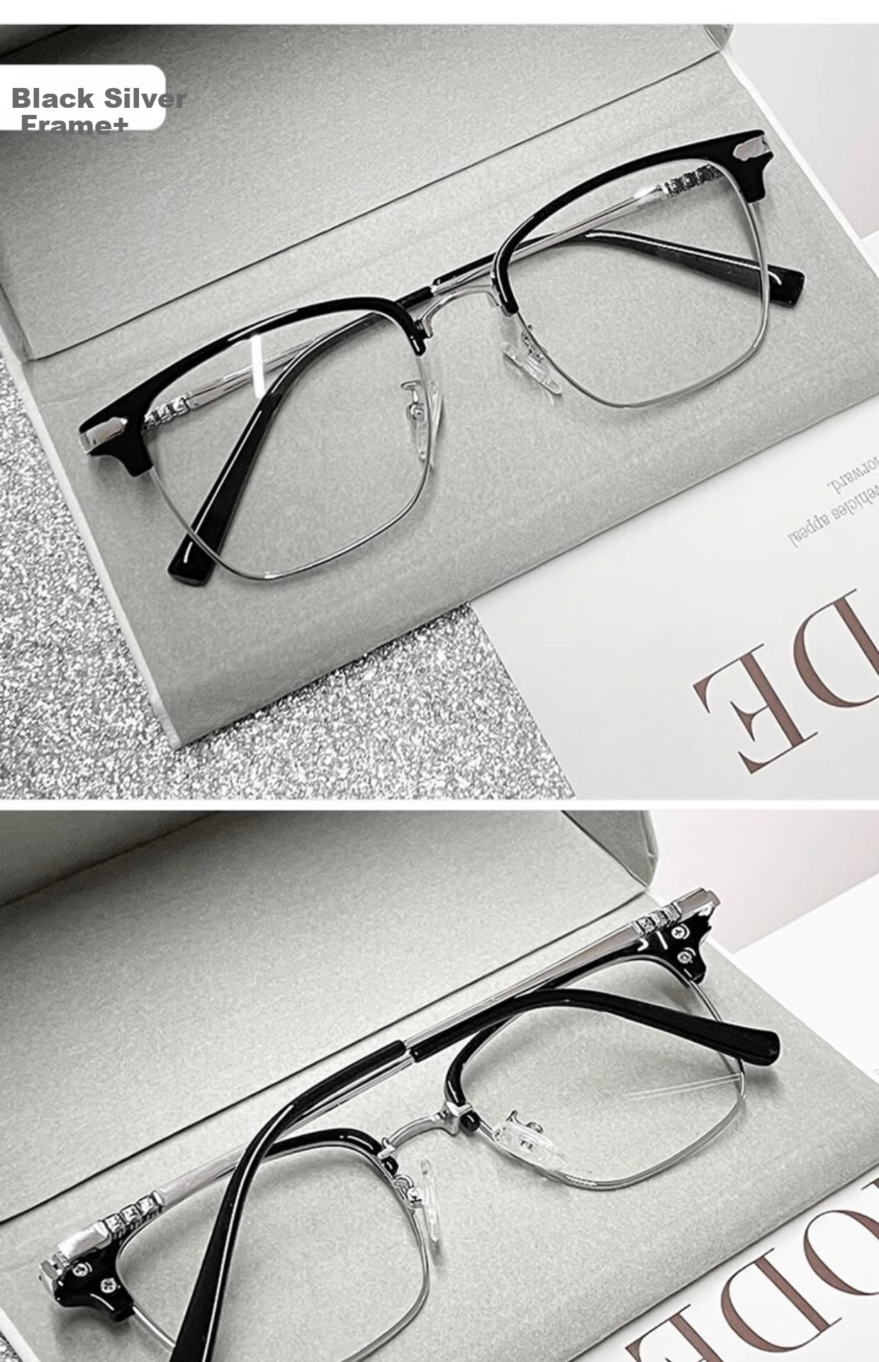 GOGOSOON Myopia Glasses for Men, Ultra-Light 2025 New Anti-Blue Light Eyeglass Frames, Women's Semi-Rimless Frames with Prescription, Browline Flat Lenses 15
