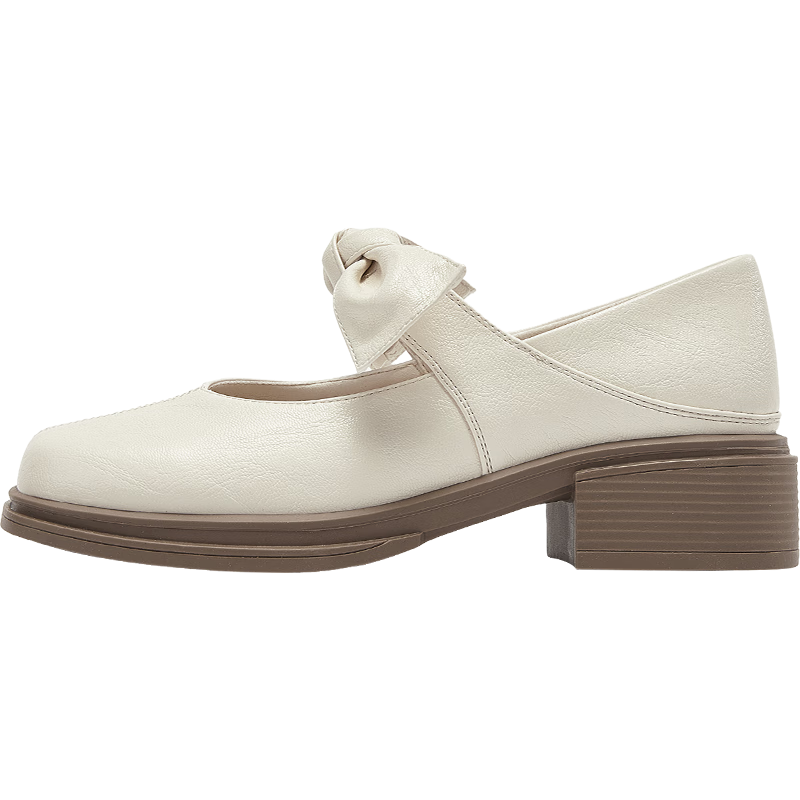 DAPHNE Bow Mary Jane Shoes for Women JK with Skirt, Elegant British Style Design, Sophisticated Single Shoes, Beige, Size 40