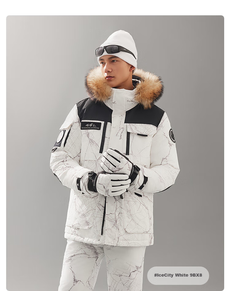 Bosideng Harbin Series Winter Down Jacket Unisex Short Hooded Coat with Large Fur Collar Goose Down 22